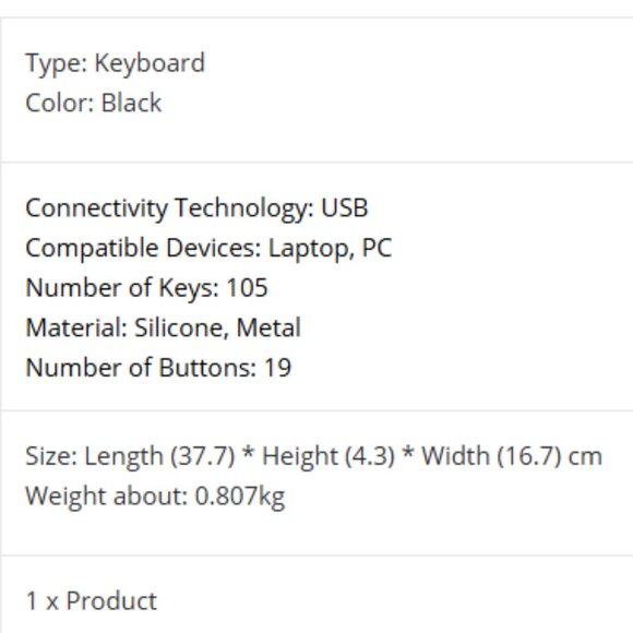 Mechanical Gaming Keyboard with Rainbow Back Light Black Wired - Picture 4 of 4